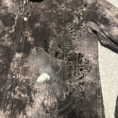 Y2K Helix Shirt Men S Button Up Long Sleeve Tie Dye Velvet Grunge Affliction - Picture 2 of 8