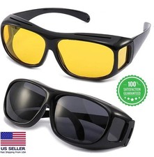 Tac HD Day Night Vision glasses Men Unisex Driving Wraparound Fit Over Sunglass