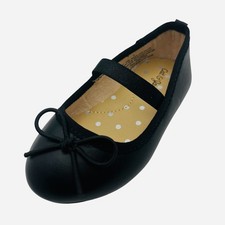 Toddler Girls' Black Ballet Flats Faux Leather Dress Shoes with Bow Strap New