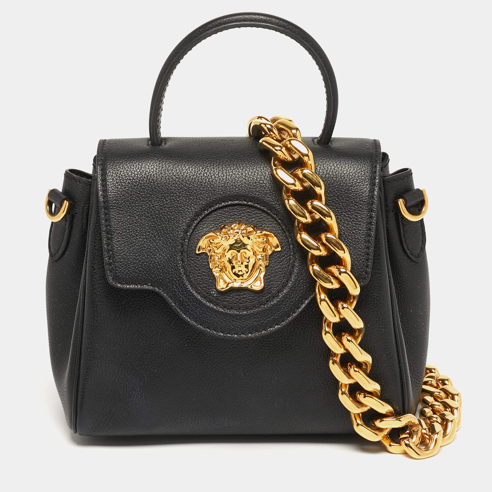 Versace La Medusa Black Leather Top Handle Bag