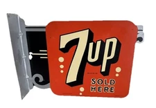 STOUT SIGN CO. LIMITED EDITION DOUBLE SIDED 7UP FLANGE SIGN 925 Prod. USA Made