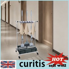 Mop Holder Stand with Wheels Rolling Storage Rack for Brooms and Cleaning Tools