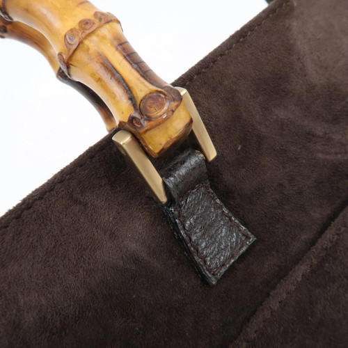 Authentic GUCCI Bamboo 2Way Handbag Suede Brown 001.2855.1875.0 F/S - Picture 12 of 20