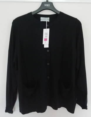 Marks and Spencer Damen schwarze Strickjacke feine Merinowolle Gr. 22 neu ungetragen