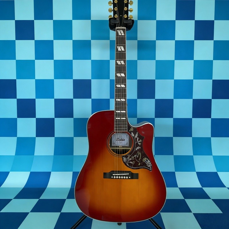 Cutting down acoustic electric guitar hummingbird cherry burst built-in pickups