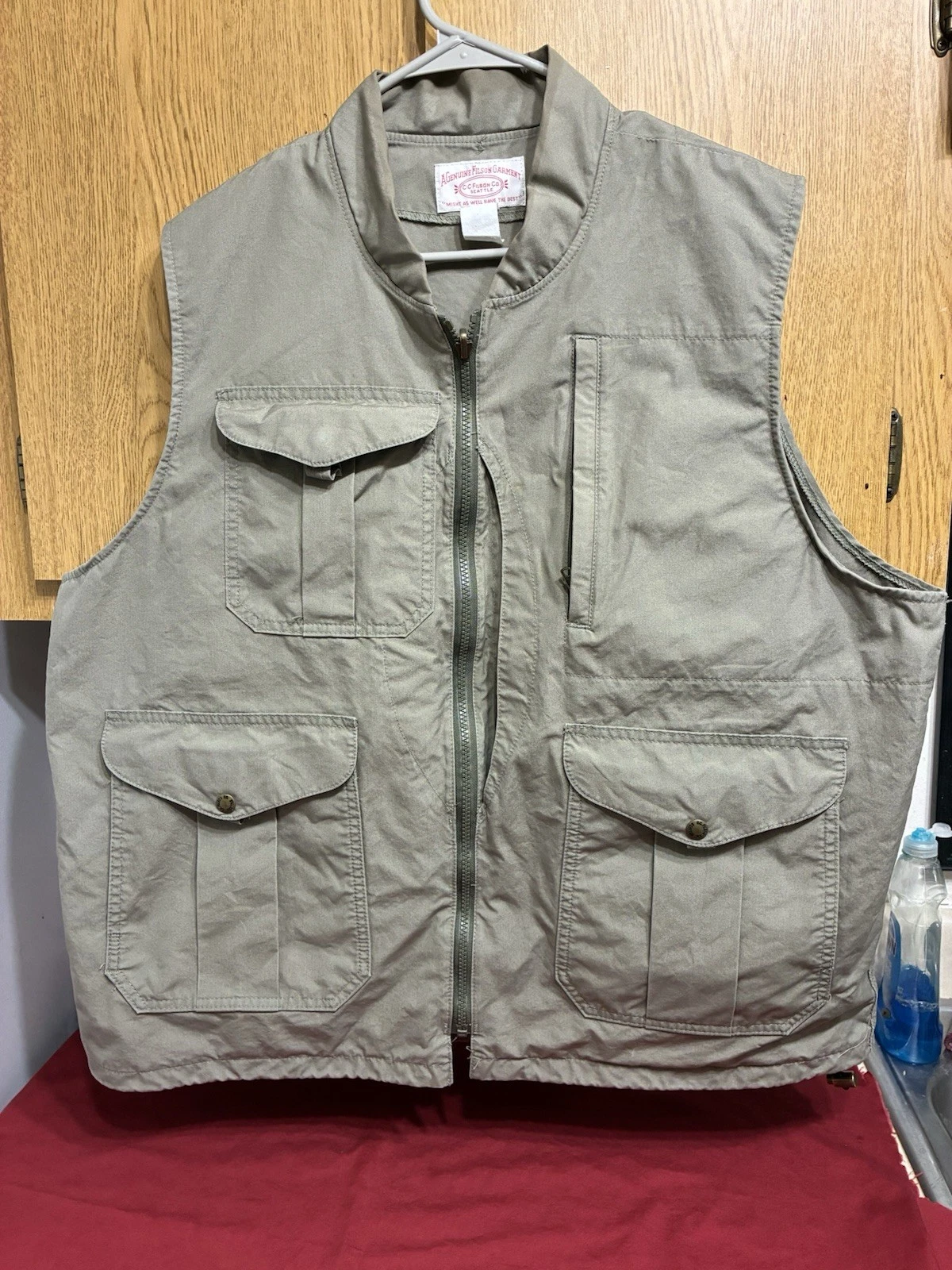 VTG 90s CC Filson Multi Pocket Fishing Zip Up Tan Vest Size L-XL (read Descrip)