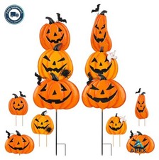 Halloween Garden Stakes Stacked Metal Pumpkins 39 41 Inch 2 Pack Yard Decor