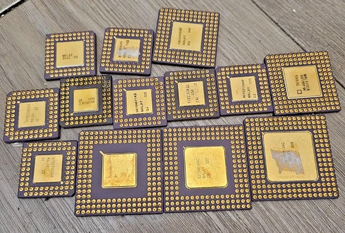 Lot Of 13 Vintage Gold Cap Ceramic CPU 486 387 286 Scrap Gold Recovery