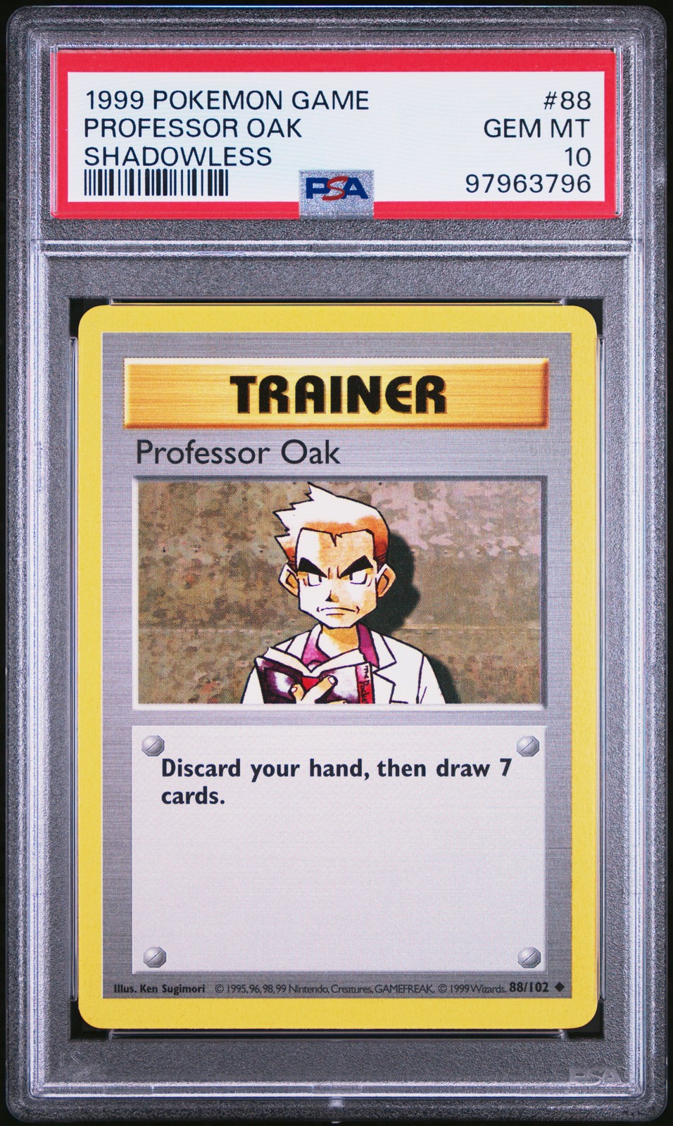 1999 POKEMON BASE SET SHADOWLESS #88 PROFESSOR OAK PSA 10