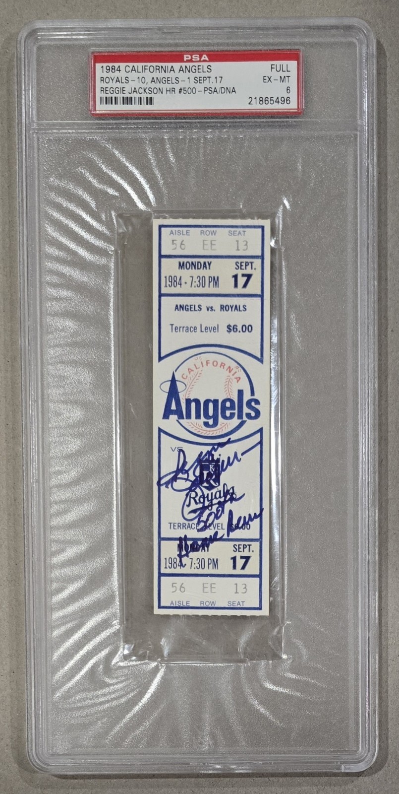 REGGIE JACKSON 500th Home Run Ticket 1984 PSA/DNA 6 Ex-Mint Auto Autograph PSA