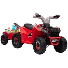 6V Kids ATV Quad Car with Back Trailer, Forward Backward Red