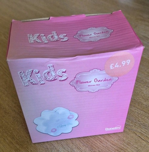 CERAMIC KIDS FLOWER GARDEN MONEY BOX - PENNIES FOR A RAINY DAY FROM DUNELM