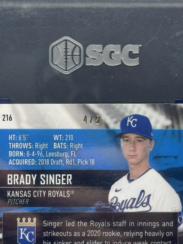 2021 Topps Stadium Club Chrome Brady Singer Red Rookie /5 SGC 10 - Image 2 of 3