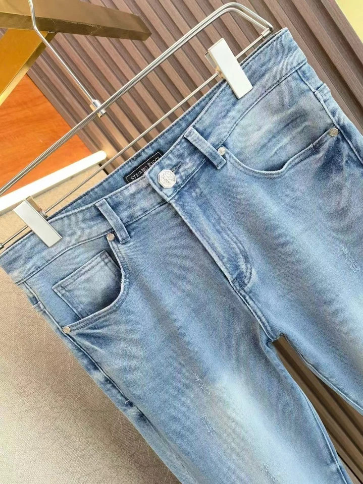 Stefano Ricci Men's Denim Light Blue Regular Washed Jeans Casual Pants Trousers - Image 4 of 4