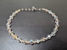 Vintage Aurora Borealis Crystal Beaded Choker Necklace 16inches