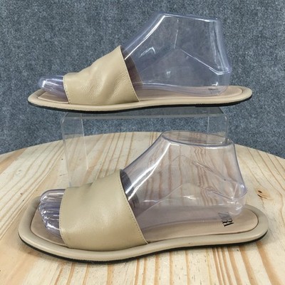 ZARA Sandals Womens 37 Casual Slip On Comfort Flat Slide Beige Faux Leather