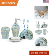 Ocean Conch Ceramic Bathroom Accessories Set of 4 - Elegant Green Ensemble