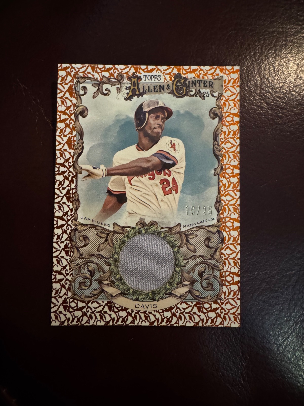 2025 Topps Allen & Ginter Chili Davis ORANGE Foil Filigree Relic 16/25 SP