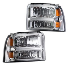 05-07 Ford F250 F350 F450 F550 Super Duty Excursion Headlight Clear Lens Chrome