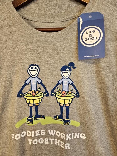 Life Is Good Foodies Working Together T Shirt Gray Men's L Gardening Couple NEW - Picture 3 of 12