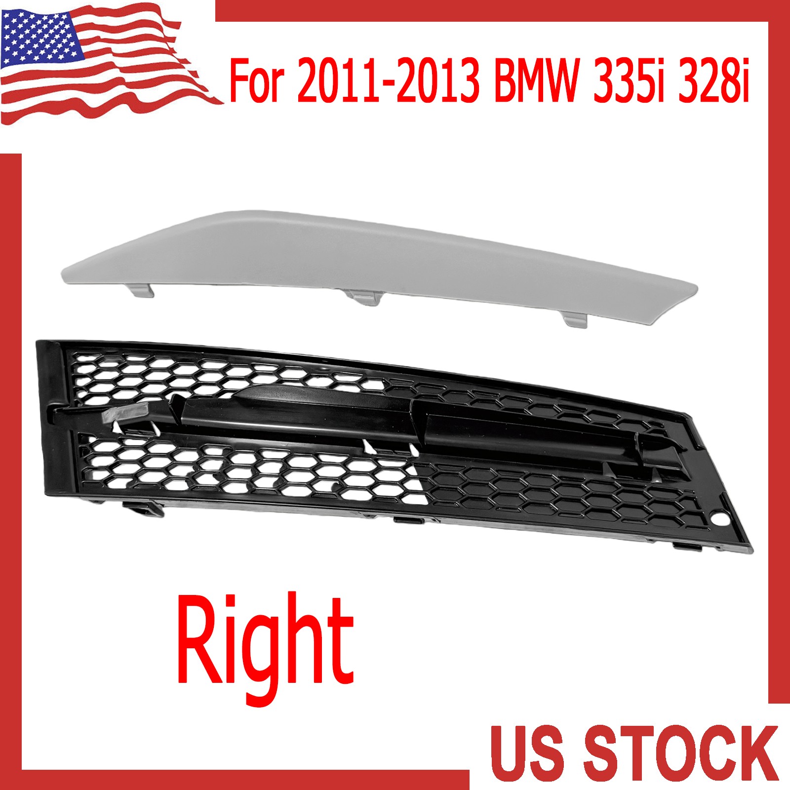 For 2011-2013 BMW 335i 328i 1PCS Front Bumper Grille&Finish Panel Right Side