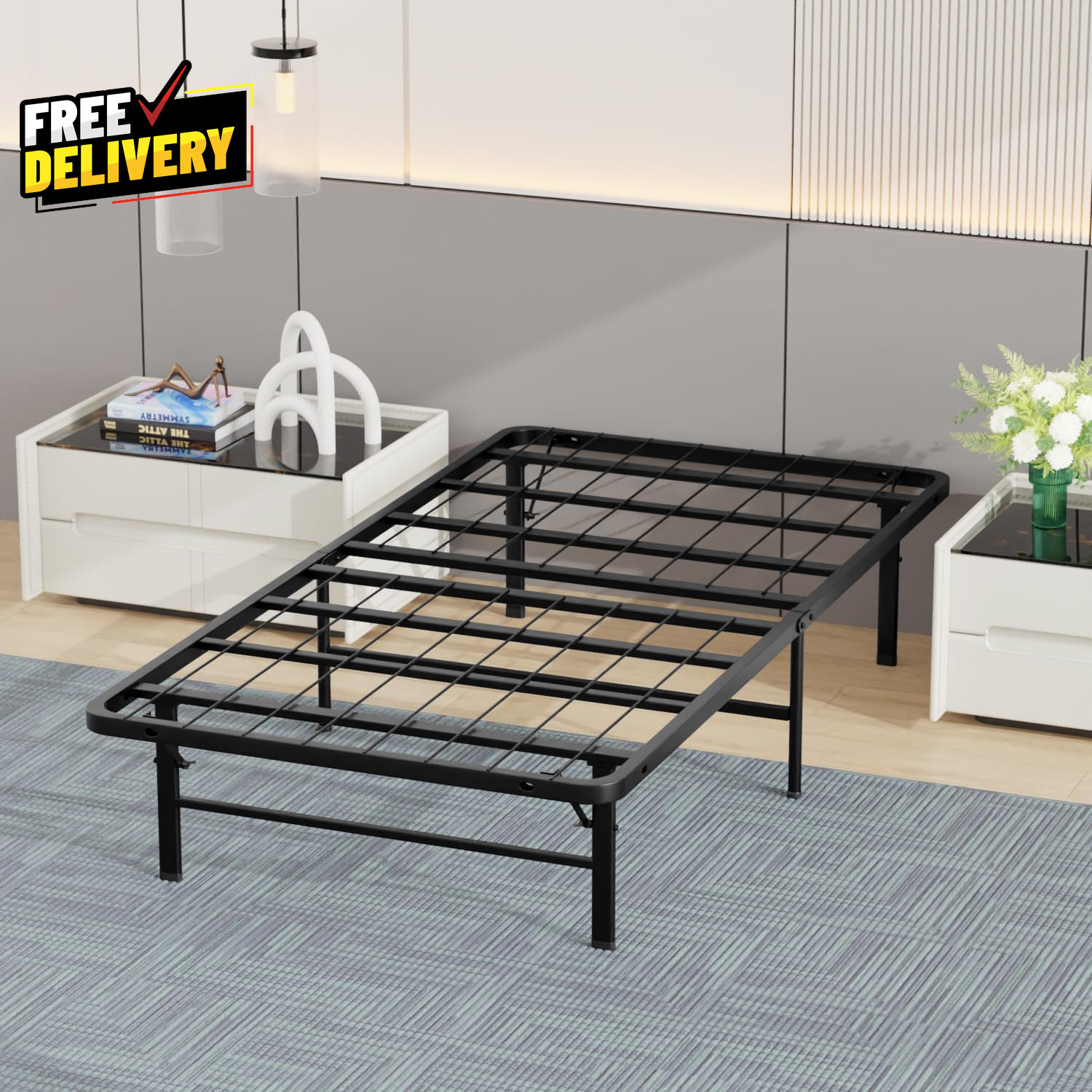 Metal Platform Bed Frame Twin Size 14 Inch Mattress Foundati