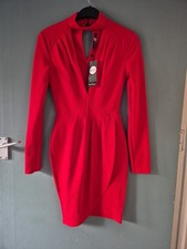 BNWT Boohoo Size 8 Red Knee Length Long Sleeve Dress (825/218/v)