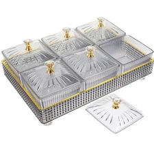 Cabilock 6-Compartment Snack Tray with Lid, Divided Snacks Nuts Dry Fruit Tra...