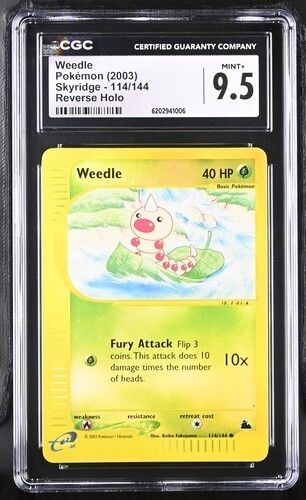 CGC 9.5 MINT+ WEEDLE 114/144 REVERSE HOLO 2003 POKEMON SKYRIDGE POP 3