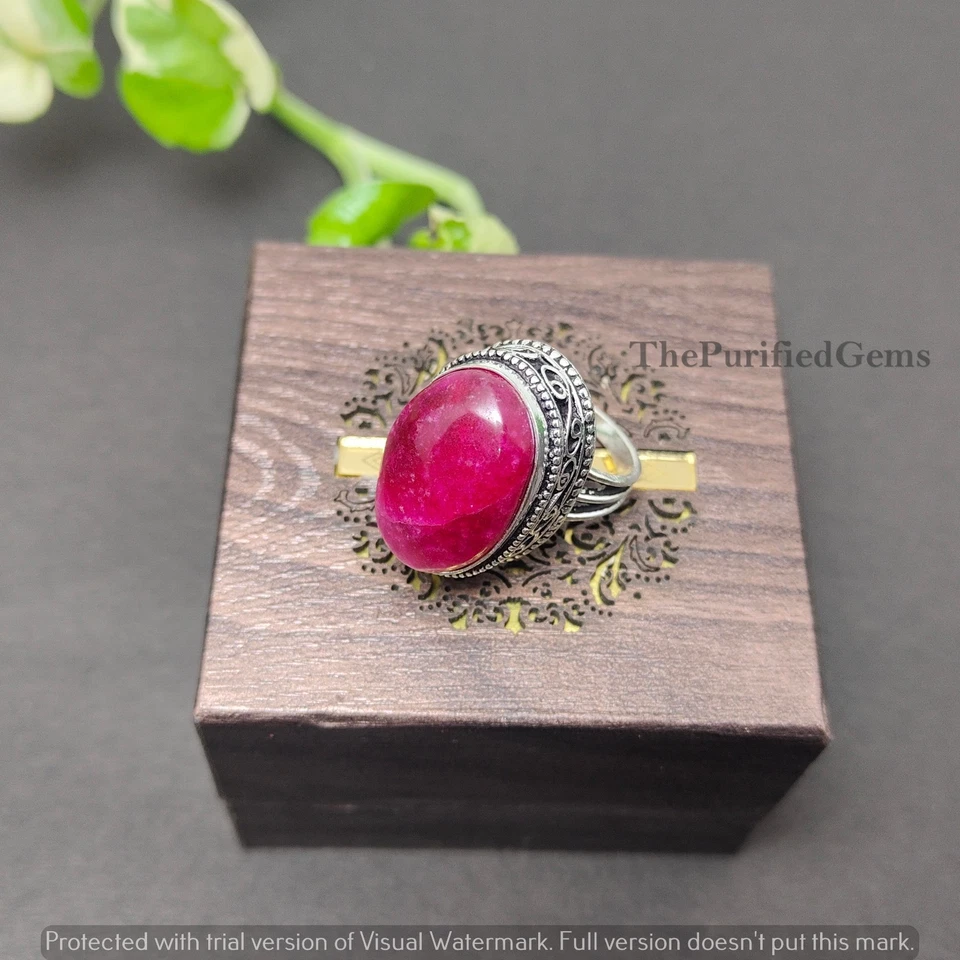 Anillo hecho a mano enchapado en plata de ley 925 rubí rojo ~ joyería antigua ~ anillo boho Foto 4 de 4
