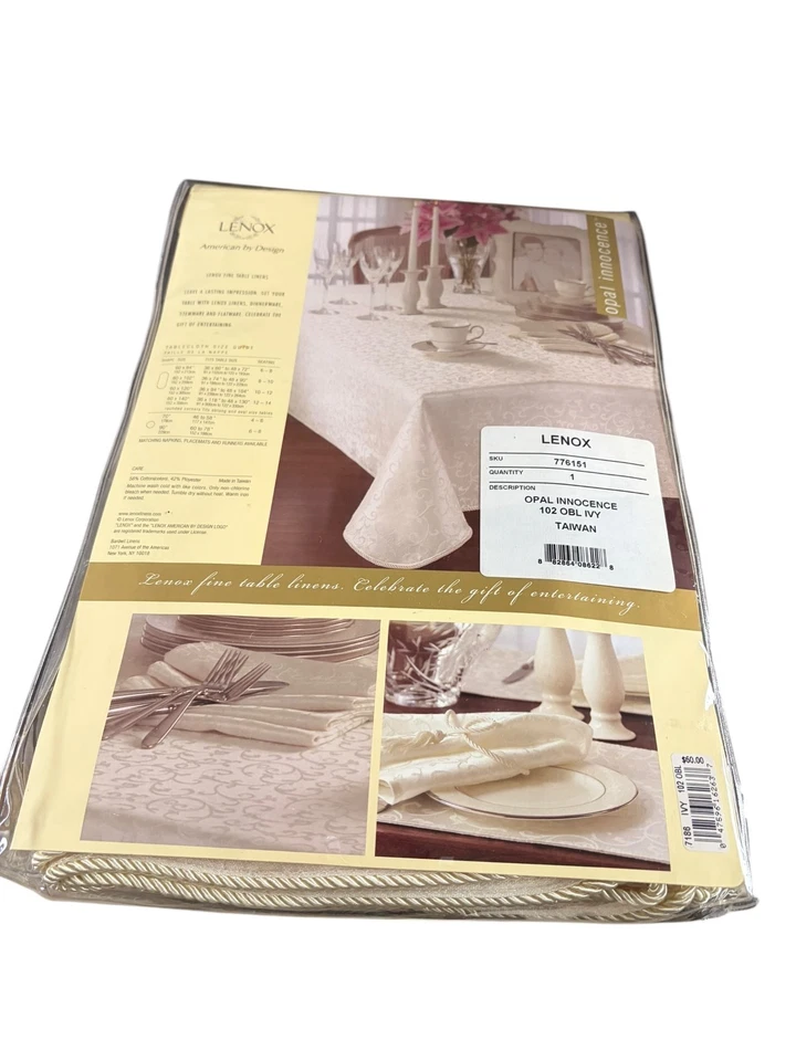 Lenox NUEVO Mantel Oblongo Opal Innocence 60" X 102" Marfil Crema Tradicional Foto 2 de 2