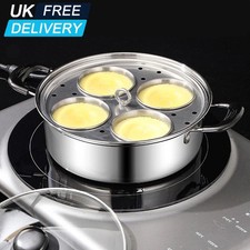 Egg Poacher Poached Egg Maker Pot Egg Poaching Pan 4 Bowls Stainless Steel UK