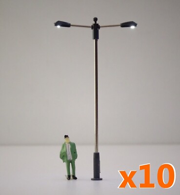 Lot De 10 Lampadaires Doubles Pour Modélisme Ferroviaire échelle HO - Occasion, Marque Générique