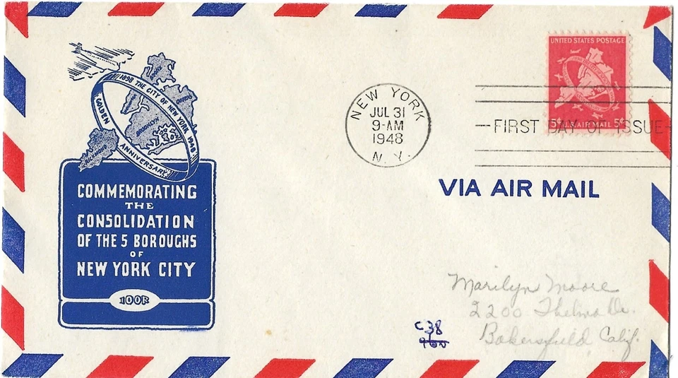 3 '48 FDCs Oregon Cent. SC#964, 100yrs Peace w/Canada 961, NY Consolidate SC#C38 - Image 3 of 3