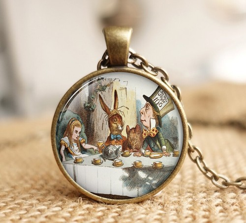 Mad Hatter Unbirthday Tea Party Wonderland Rabbit Pendant Necklace Free Gift Bag - Picture 8 of 32