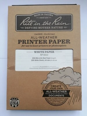 All Weather Water Resistant, Rite In The Rain A4 copier paper, white. Geocaching
