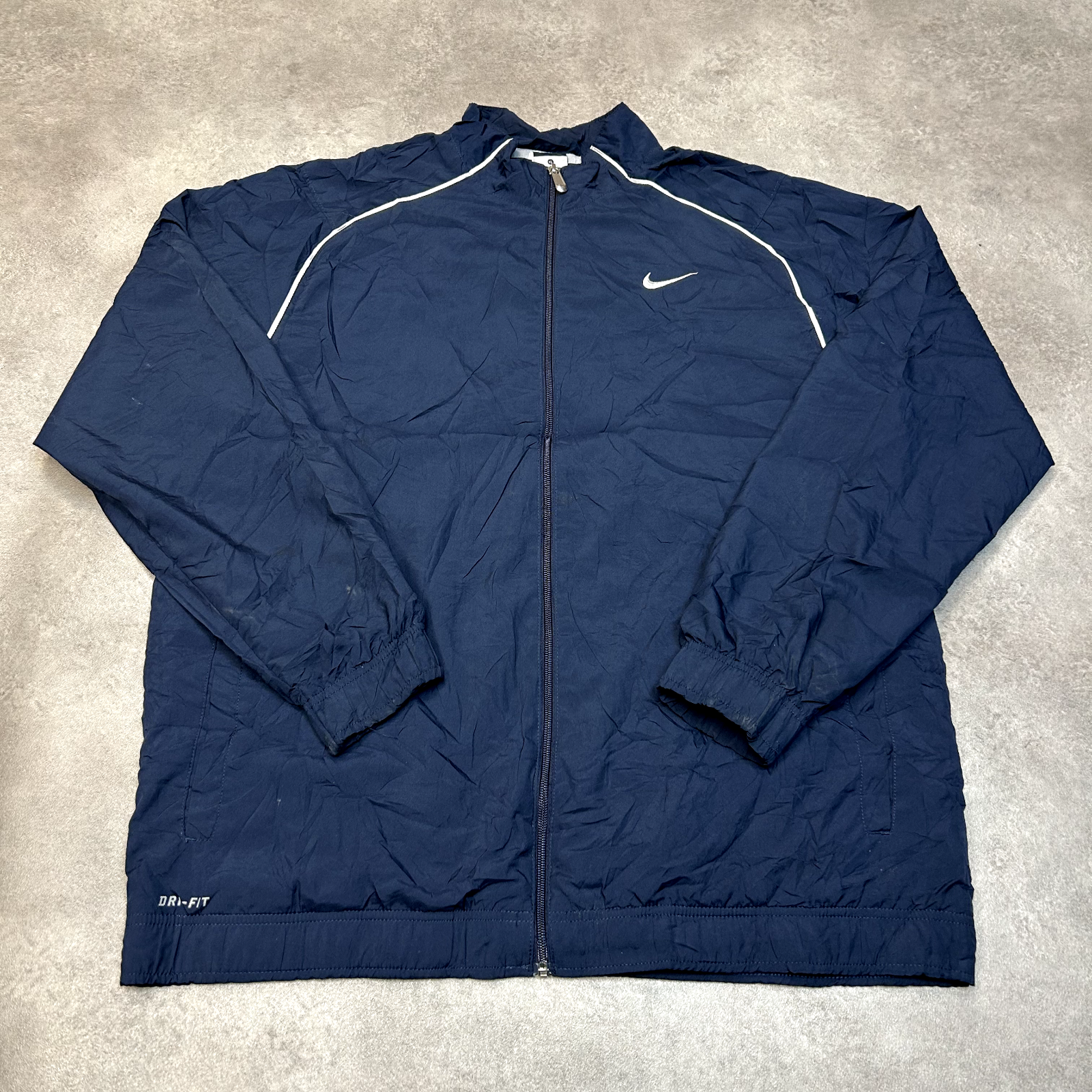Nike Dri-Fit Track Jacket Mens XL Full Zip Training Sports Windbreaker, Navy