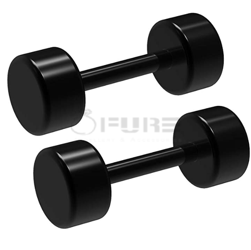 Punk Stud Earrings 3-12MM Round Dumbbell Black Plated Surgical Stainless Steel - Picture 22 of 99