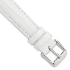 16mm 7.5" White Teju Lizard-Style Grain Leather Silver-tone Buckle Watch Band