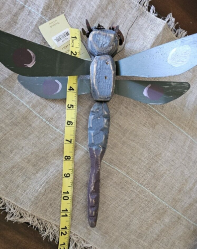 DRAGONFLY Wood & Metal Wall Art Garden Sculpture Dragonfly 19" Rustic Style - Picture 6 of 10