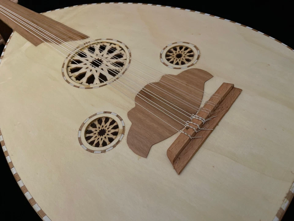 Instrumento musical de madera grande árabe vintage Al Oud islámico hecho a mano amante del arte Foto 3 de 4