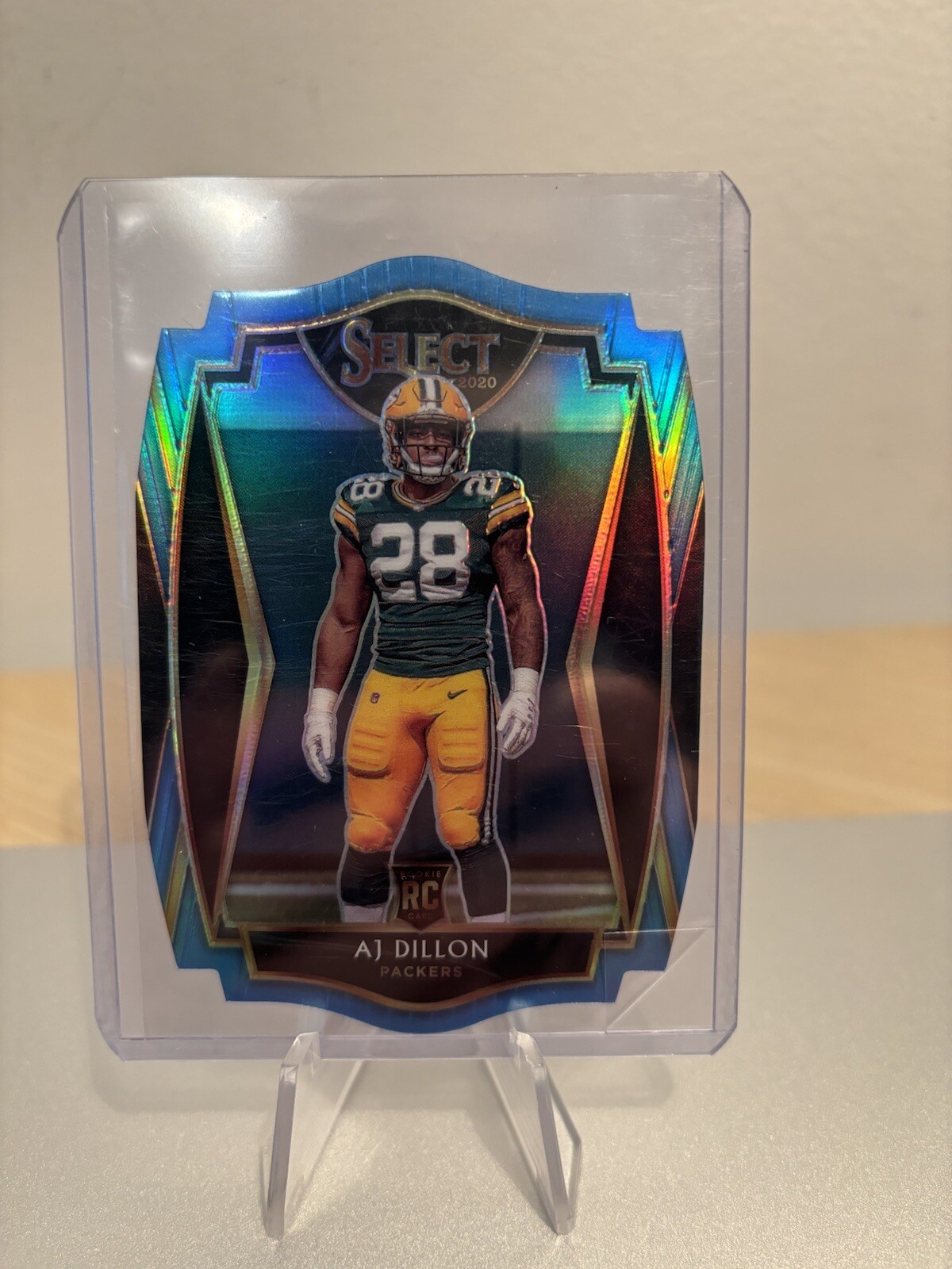 2020 Panini Select - Premier Level Light Blue Prizm Die-Cut #165 AJ Dillon (RC)