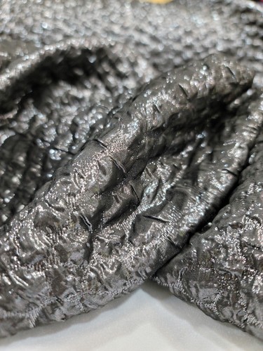 BLACK BROCADE FABRIC SOLD BY THE YARD EMBOSSED JACQUARD SHINE TEXTURED SHINE - Picture 4 of 13