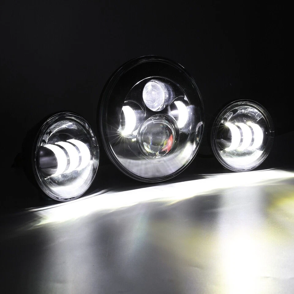 7-дюймовая хромированная светодиодная прожекторная моторная фара + проходные фары для Harley Touring - Изображение 4 из 4