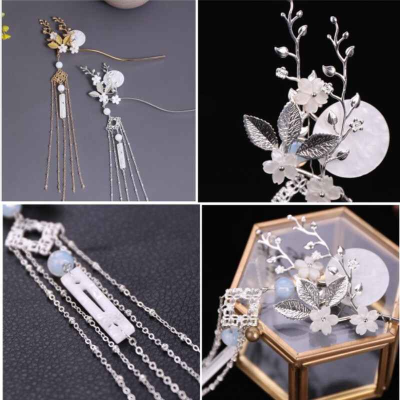 Handmade Chinese Hairpin Flower Tassel Kanzashi Crystal Step Shake