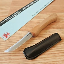 Mikihisa Mikikichan Carving Fixed Knife 2.5" Stainless Tsurugi Blade Wood Handle