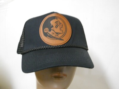 Black Mesh Back Florida Seminole Indians Baseball Hat Snap Back Leather Patch