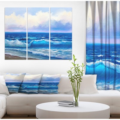 Designart ''Seascape in Cloudy sky'' Sea & Shore Print on Blue 36 in. wide x 28 in