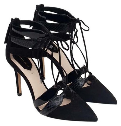 ZARA schwarze Wildleder Schlangenleder High Heels Schnürschuhe Knöchelriemen UK 5 UVP 55£ - Bild 5 von 8