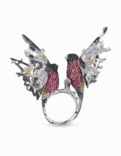Love Birds Stylish Ring For Women With 8 CT Simulated Round Multi Color Gemstone